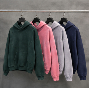 Sudadera con Capucha Oversize Unisex de Invierno, Color Liso, Forro Polar de Algodón, Felpa Francesa, Bolsillos, Premium, Personalizable con Efecto Desgastado y Rasgado - Product Image 1