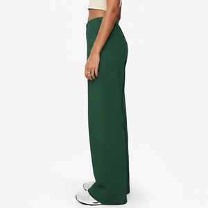 Premium Women's Dark Green Straight Leg Sweatpants High <b>Waisted</b> Loose Fit Casual <b>Trousers</b> With <b>Elastic</b> Waist Breathable Fabric - Product Image 6