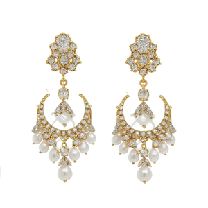 Vintage Chandelier Drop Earrings with Jade Pearl Diamond and Moissanite for Wedding Party - Product Image 3