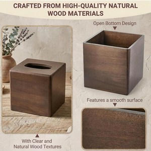 Modern Natural Walnut Wood Square Tissue Holder Cube For <b>Bedroom</b> <b>Vanity</b> Sophisticated Handcrafted Wood Facial Tissue Dispenser - Product Image 6