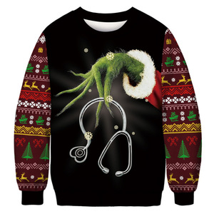 Sudadera unisex de forro polar con cuello redondo y estampado de letras de invierno, estilo feo navideño, para uso diario. - Product Image 1
