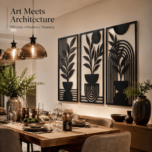 Conjunto de 3 Piezas de Arte Mural Botánico Moderno en Madera, Diseño Geométrico de Hojas Cortadas con Láser, Decoración para Colgar en la Pared, para Hogar, Oficina, Decoración de Interiores - Product Image 2