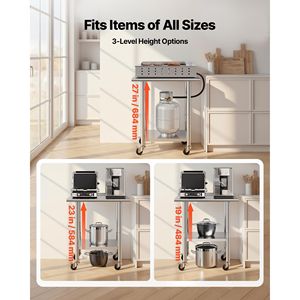 Tavolo da Lavoro Commerciale in Acciaio Inossidabile 24x30 Pollici, Regolabile, con Ruote e Alzatina, per Preparazione Alimenti - Product Image 6