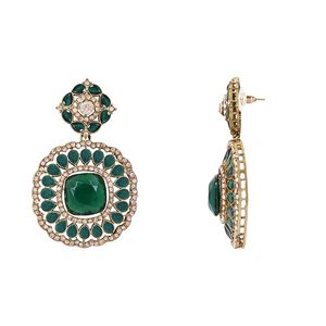 Pendientes de Aleación Chapados en Oro con Cristales Verdes y Diseño de Flor Vintage, Conjunto de Joyería para Mujer para Fiestas - Product Image 1