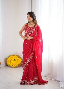 Nouveau Saree HENIXA CREATION en Georgette de Soie Havy Fendy avec Broderie de Fil et Sequins, Coupe Slim, Idéal pour Fêtes et Mariages - Product Image 6