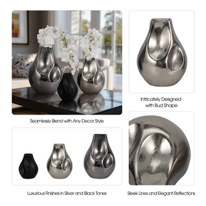Vase de table rond élégant et moderne en métal finition fer, idéal pour la décoration florale des événements à domicile et en restaurant - Product Image 3