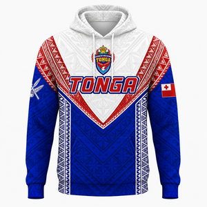 Sweat à capuche unisexe de l'équipe nationale des Tonga, bleu, rouge, blanc, impression par sublimation, respirant, taille adulte - Product Image 1