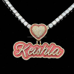 Colgante Personalizado con Letra y Nombre, Chapado en Oro, con Diamantes de Moissanita VVS Esmaltados, Plata de Ley 925, Moissanita Rosa Oscuro Helada - Product Image 2