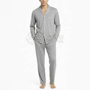 Conjunto de pijama para hombre de color personalizado, suave como la seda, con camisa de manga larga y pantalones holgados, ropa de dormir para hombre. - Product Image 5