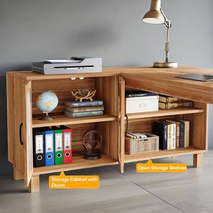 Bureau de direction en L de 59 pouces avec armoire de classement et étagères de rangement, bureau d'angle de style farmhouse pour ordinateur et écriture - Product Image 2