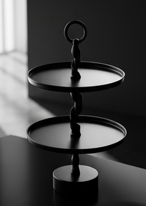 Plateau de service élégant noir à deux niveaux avec pied torsadé, support à gâteau, présentoir à desserts et fruits, décoration événementielle - Product Image 3