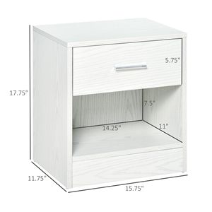 Comodino Moderno Bianco Effetto Legno con Cassetto e Ripiano Portaoggetti per Soggiorno e Camera da Letto - Product Image 3