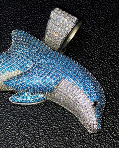 Colgante de Delfín de Lujo de Plata 925 con Moissanita, Microincrustaciones, Temática Animal, Estilo Hip Hop Iced Out Rapper Bling - Product Image 5