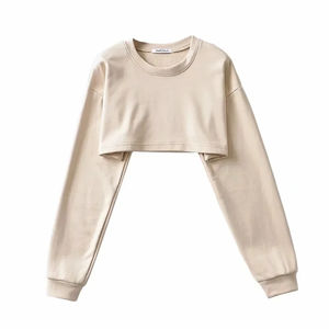 Sudadera Deportiva Holgada de Cuello Redondo y Color Sólido para Mujer, Cintura Alta, Estilo Corto y Adelgazante, Temporada Primavera 2025 - Product Image 3