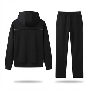 Survêtement à capuche noir orné de strass, manches longues, fermeture éclair, couleur unie, respirant, unisexe adulte, pour l'automne - Product Image 2