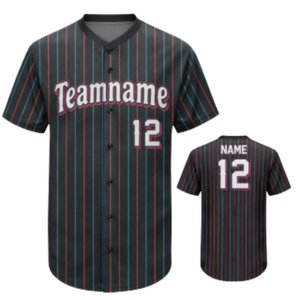 เสื้อเบสบอลลายทางแบบสั่งทำพิเศษ ดีไซน์ติดกระดุม สีสันสดใส หมายเลขผู้เล่นและสีทีมแบบกำหนดเอง สำหรับชุดกีฬาผู้ชาย - Product Image 1