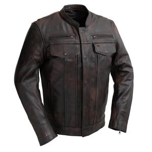Blouson de moto en cuir véritable pour homme Advanced Air Vents, style cruiser classique, effet délavé bicolore, fermeture éclair, rabat coupe-vent - Product Image 2