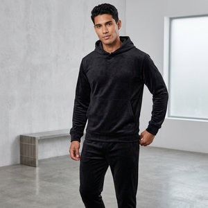 Ensemble de survêtement unisexe noir à capuche, manches longues, couleur unie, sweat-shirt et pantalon en coton, vêtements décontractés d'automne, taille adulte - Product Image 5