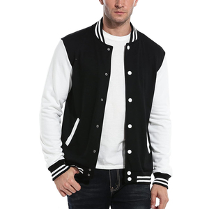 Men's Black White Varsity Jacket <b>Woolen</b> Material Turn-down Collar Regular Fit Winter Wear Casual Streetwear Style Covered Button - Product Image 3