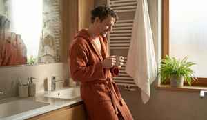 Bata de Baño con Capucha de Muselina, 4 Capas, 100% Algodón, Color Terracota, Unisex, para Adultos, Bata de Spa, Transpirable, Suave y Lujosa - Product Image 4