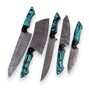 Juego de Cuchillos de Chef Profesionales de Acero de Damasco Hechos a Medida, 5 Piezas, UA Supplies, Mango de Epoxi Hecho a Mano, Ambidiestro, Funda de Cuero, 4.5-9 - Product Image 1