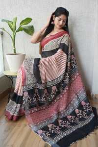 Nouvelles collections de saris en coton et lin doux, avec chemisier en lin, pour femmes. Achetez en gros directement auprès du fournisseur. - Product Image 4
