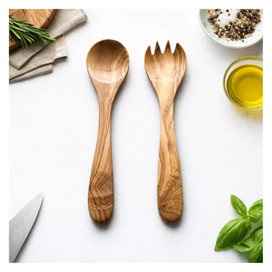 Stylish Wooden Salad Server Restaurant Use Spoon & Fork Set Modern Cutlery Flatware Beautiful Wooden Salad Server Serving <b>Table</b> - Product Image 2