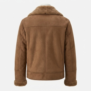 Chaqueta Bomber de Cuero Genuino para Hombre, Cuello Camisero, Forro de Piel Sintética, Estilo Vintage, Cálida, Informal, OEM ODM - Product Image 2