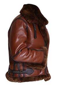 Aviator Leather Bomber <b>Jacket</b> with Fur Trim Casual Stand Collar Washed Finish Zipper Front OEM Service-Winter - Product Image 3