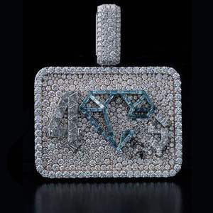 Colgante Personalizado de Moissanita con Incrustaciones de Diamantes, Colgante Rectangular, Corte Brillante Redondo, Joyería Hip Hop Unisex - Product Image 2