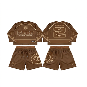 Ensemble de maillot de sport pour homme, bleu marine et jaune, imprimé par sublimation, séchage rapide, col rond, manches longues, avec short assorti, tenue d'été - Product Image 3