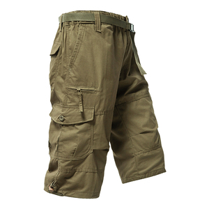 Pantalones Cortos Cargo de Color Sólido para Hombre, con Bolsillos, Cierre con Cordón, Estilo Workwear, Cintura Media, Material de Lona - Product Image 1