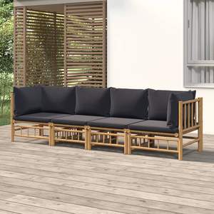 Conjunto de Muebles de Jardín de Bambú Natural con Cojines Gris Oscuro - Product Image 1