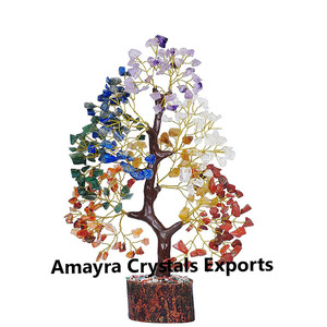 Agate Seven Chakra Gemstone Waterproof 300 Beads Wooden Base Handmade <b>Mascot</b> Theme Tree Decor Flower Pot Natural Gems Wholesale - Product Image 4