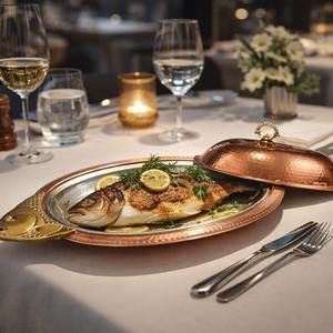 Plateau de service en cuivre martelé fait main avec couvercle, doublure en étain et détails en laiton – Vaisselle artisanale pour dîner d'hôtel - Product Image 3