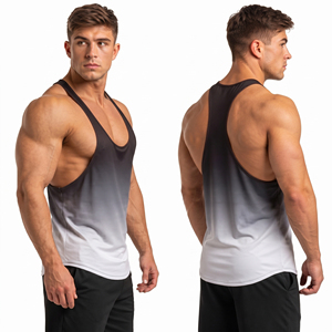 <b>Men</b> Sublimation Printed <b>Stringer</b> Top 160 GSM Cotton Polyester Lightweight Tank Top Quick Dry Gradeint Print <b>Men</b> Gym <b>Vest</b> - Product Image 1