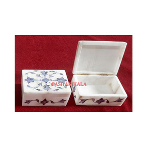 Handmade Natural White <b>Marble</b> Blue Inlay Box With Jewelry Box For Polished Inlay Work Creative Design Wholesaler And Distributor - Product Image 3