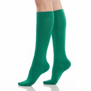 Calcetines de compresión hasta la rodilla para mujer, clase 2, color burdeos sólido, tejido acanalado, para uso diario, calcetines transpirables de fibra de bambú - Product Image 4