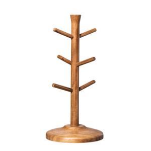 Support à tasses en bois moderne avec 6 crochets, organisateur de tasses à café en bois, gain de place, pour la maison et la cuisine - Product Image 2