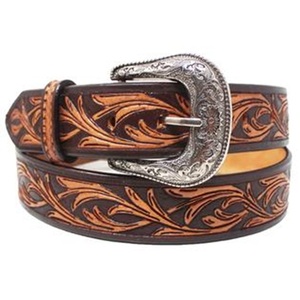 Ceinture en cuir occidentale gravée de motifs floraux, en cuir de vachette, avec boucle argentée de créateur, style vintage décontracté, ceinture en cuir repoussé peinte à la main - Product Image 4