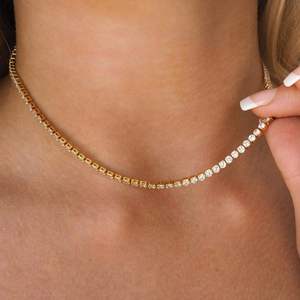Colliers à fines chaînes Hip Hop Iced Out en or blanc avec diamants de laboratoire, délicat collier chaîne tennis pour femme, cadeau pour elle - Product Image 3