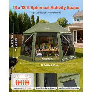 Gazebo Pop-up 13 x 13 piedi con Zanzariera, Tenda Sferica a 13 Lati per Campeggio con Tetto Rimovibile e Borsa per il Trasporto, Montaggio Rapido B - Product Image 2