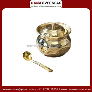 Récipient en laiton métallique à texture martelée avec couvercle et cuillère de rangement pour ghee et huile Plusieurs tailles et styles au choix - Product Image 3