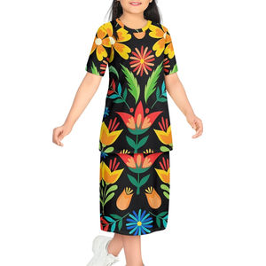 Robe deux pièces à motif floral mexicain, costume tribal polynésien, streetwear mexicain, robes traditionnelles personnalisées en gros - Product Image 5