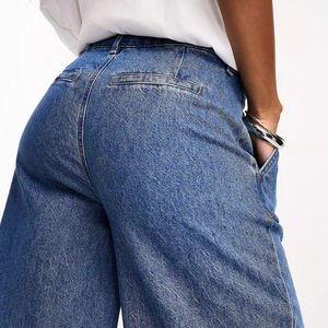 Dernier design – Jean en denim plissé ample et respirant pour femme, taille réglable, doux, grande taille, avec dentelle – Prix de gros abordable - Product Image 4