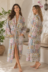 Peignoir Kimono de Luxe Écologique 100% Coton à Imprimé Floral pour Femme, à Manches Longues, avec Ceinture et Poches, Idéal pour l'Hiver et la Détente - Product Image 6