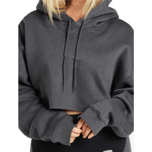 Sudadera Corta con Capucha para Mujer, Manga Larga, Color Sólido, Tejido de Algodón, Ropa de Otoño - Product Image 3
