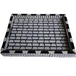 Plateau de service artisanal en os incrusté, mosaïque de luxe, vaisselle décorative, motif chevron bleu turquoise, plateau ottoman pour usage domestique - Product Image 6
