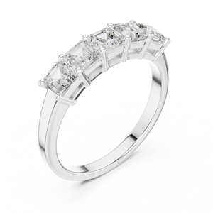 แหวนแต่งงานหรือแหวนครบรอบดีไซน์มินิมอล ทองคำขาว 14k เพชรทรง Asscher  เพาะเลี้ยงในห้องปฏิบัติการ  แบบครึ่งวงนิรันดร์ สามารถสวมซ้อนกันได้ - Product Image 4