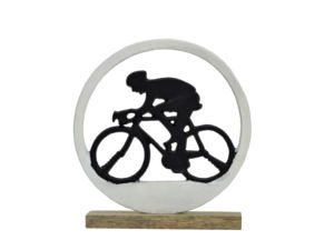 Estatua Moderna de Ciclista en Aluminio - Escultura de Ciclista en Silueta Negra sobre Base de Madera - Decoración Deportiva Minimalista para el Hogar y la Oficina - Product Image 3